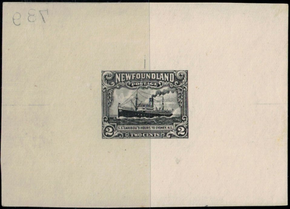 Newfoundland Stamps 2c SS Caribou Colour Trial / Die Proof
